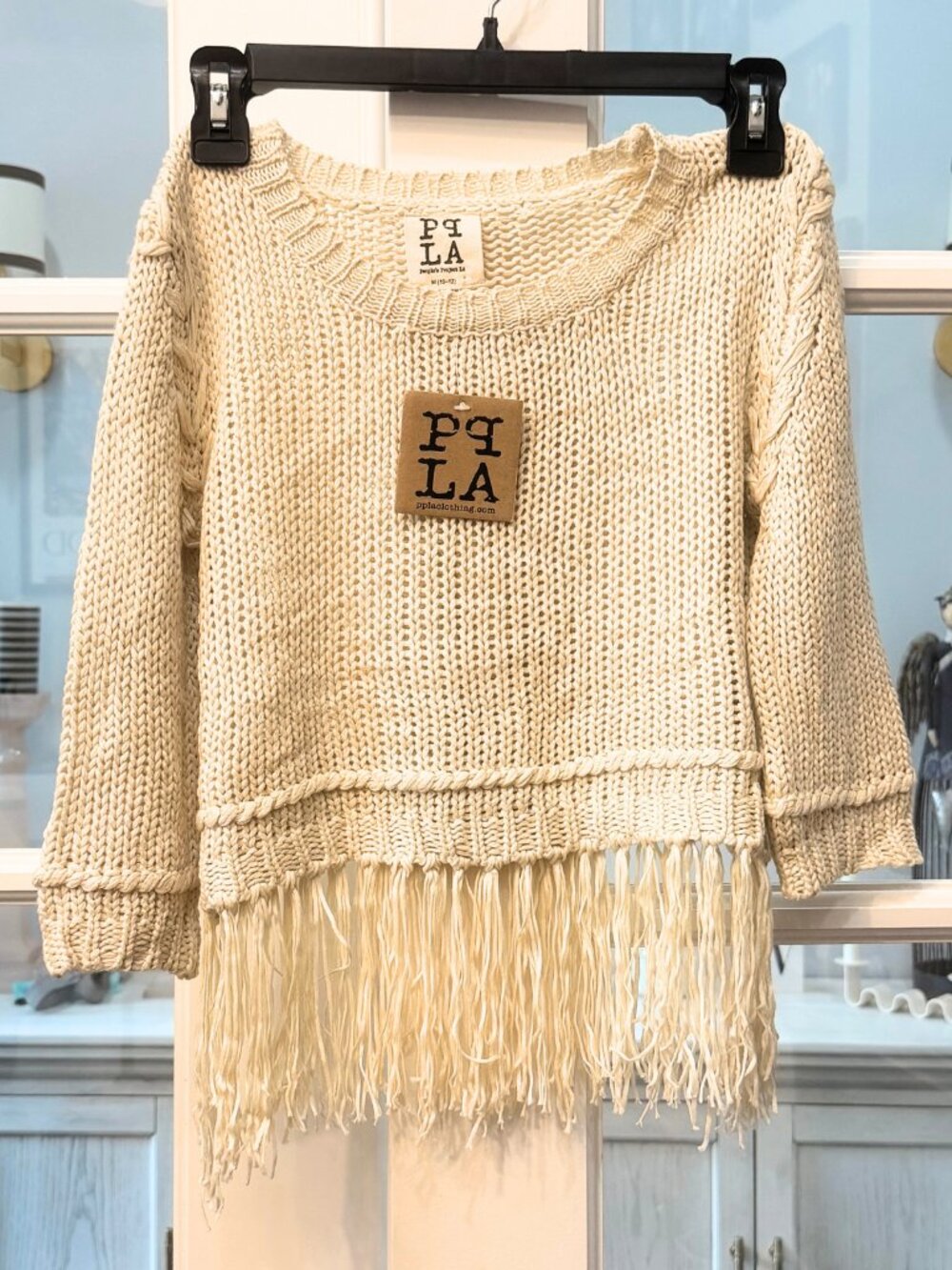 PPLA Peoples Project LA Girls Fringe Cropped GAIA Sweater M (10-12) Natural